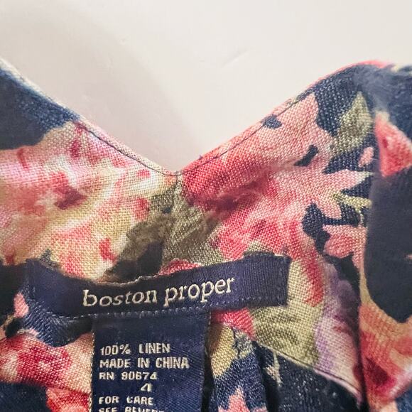 Boston Proper Linen Floral Sleeveless Sheath Dress Size 4 Multicolored - Picture 3 of 7